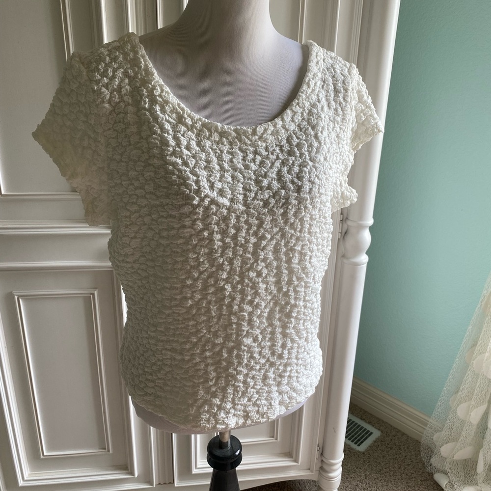 Anthropologie Cream Ruffled Cap Sleeve Blouse